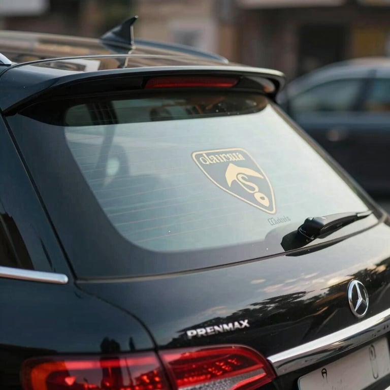 Close up of a premium advertising vinyl on the back of a black cab in Mumbai, professional finish.