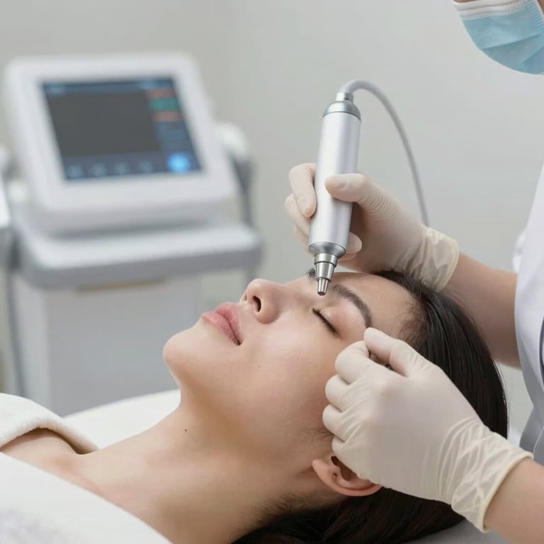A close-up of a professional treatment being performed using non-invasive technology.