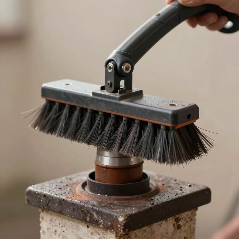 Macro shot of a clean chimney flue showing professional sweeping equipment in action.