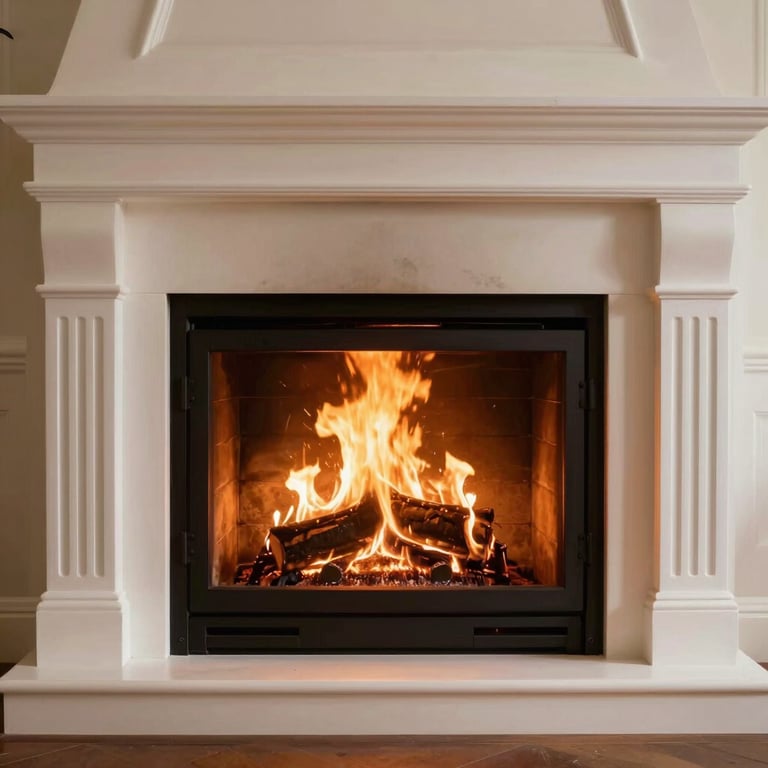 A warm, inviting fire burning safely in a clean, professionaly serviced fireplace.
