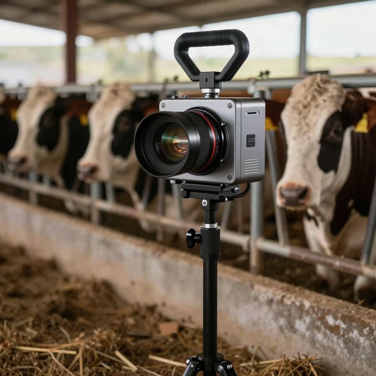 Professional livestock management setting featuring modern tracking technology on a sustainable ranch.