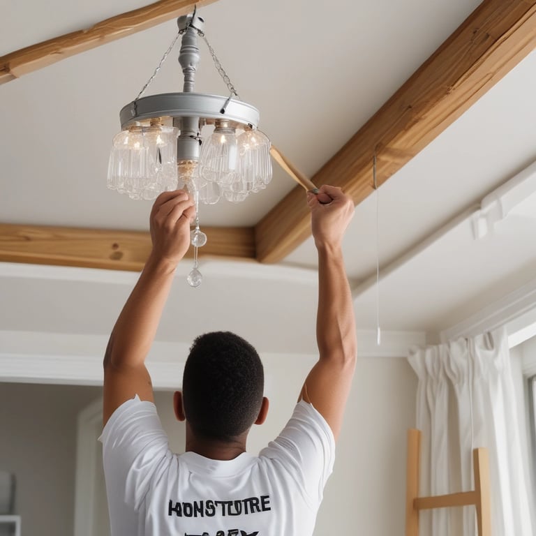 A skilled carpenter installing custom woodwork inside a cozy Charleston home.