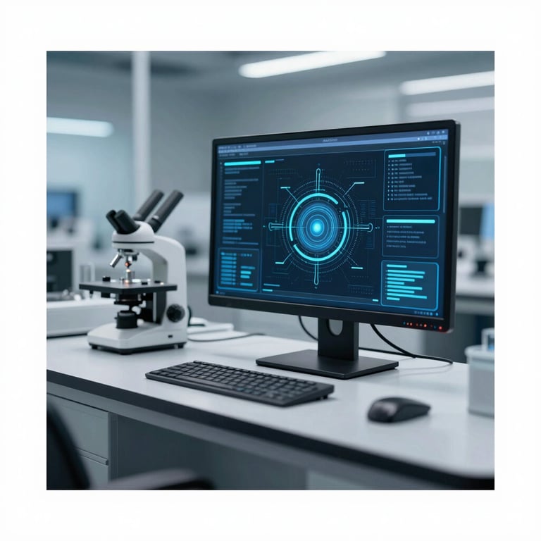 A high-tech digital interface or innovative laboratory setup, symbolizing Innovation and Technology, with sleek #0D202B accents.