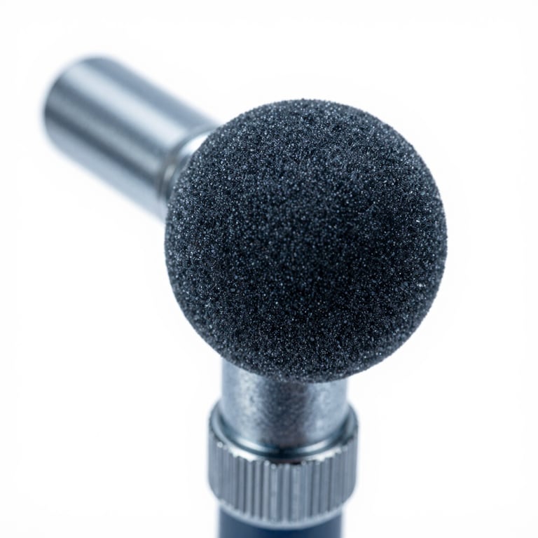 Close up of a UL listed foam nozzle, detailed texture, #476C8C steel tones.