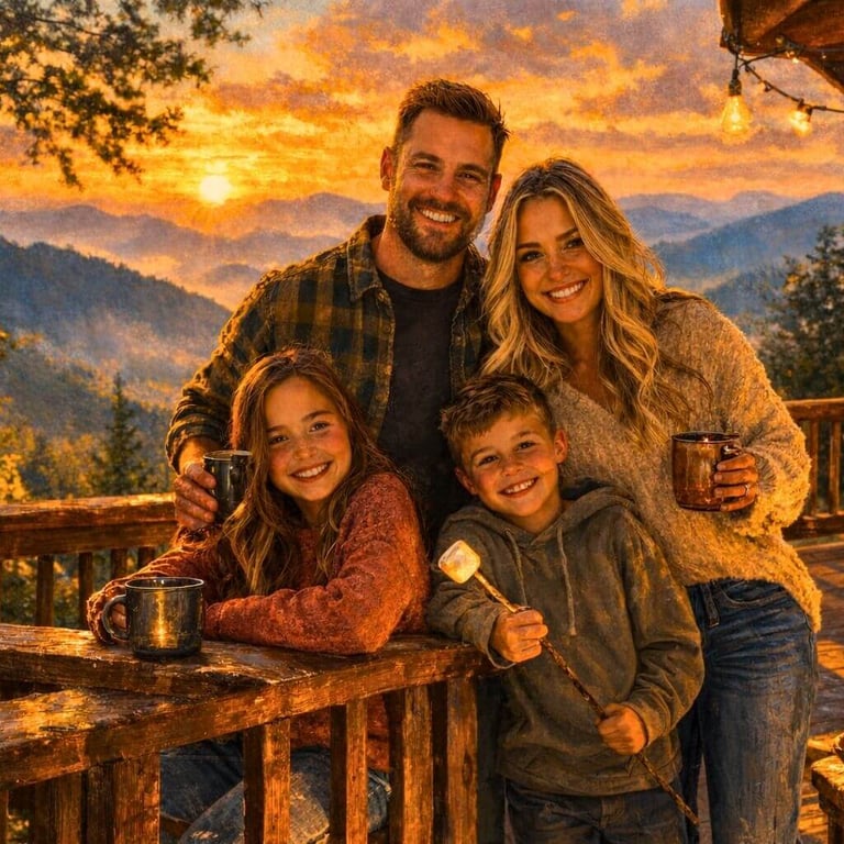family at smoky mountains cabin sunset turned into custom canvas wall art from photo