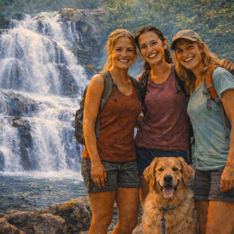 friends hiking by smoky mountains waterfall transformed into custom photo to canvas artwork