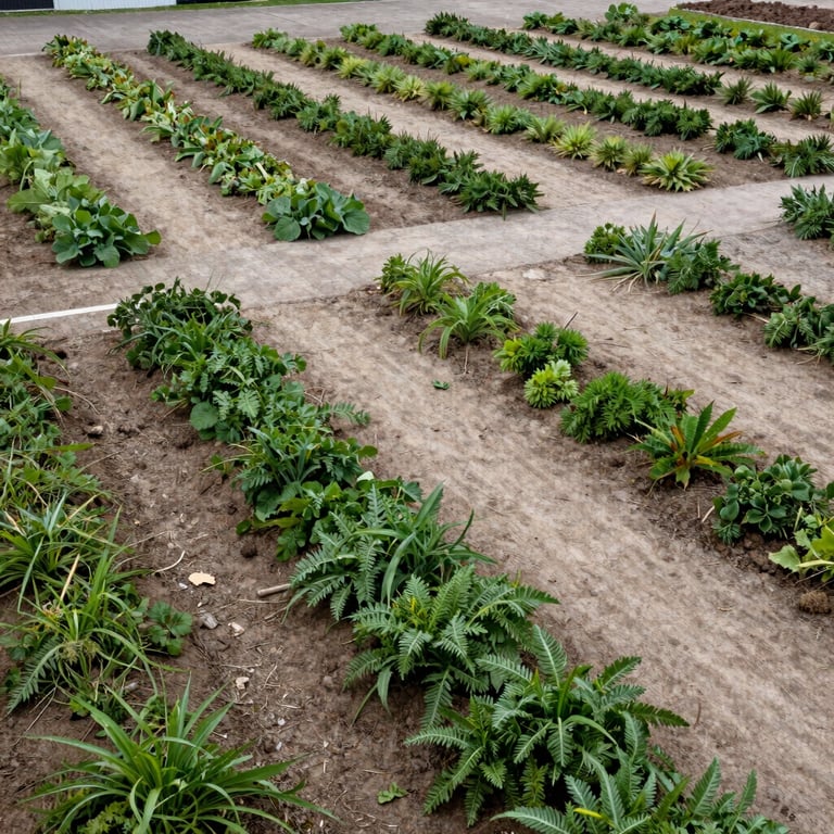 An outdoor facility area with neatly removed weeds and clear pathways, showcasing thorough external maintenance.