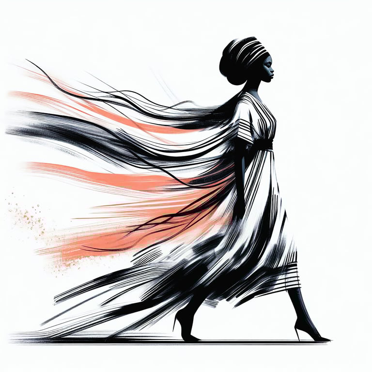 a woman in a dress with a long flowing dress