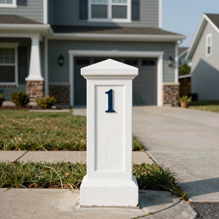 Pristine residential curb with freshly painted house numbers in a North American / US suburb, modern and clean.