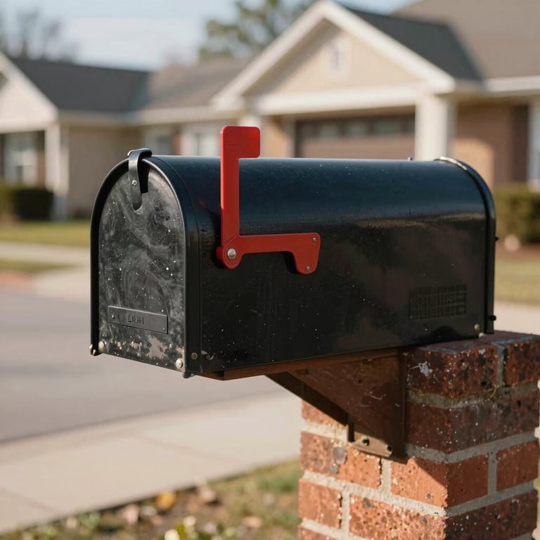 A freshly cleaned brick mailbox on a sunny day in a North American / US neighborhood.