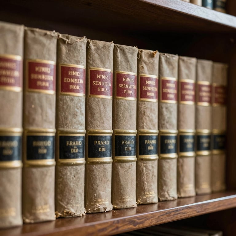A shelf with classic legal books in an office library, emphasizing deep knowledge and experience.