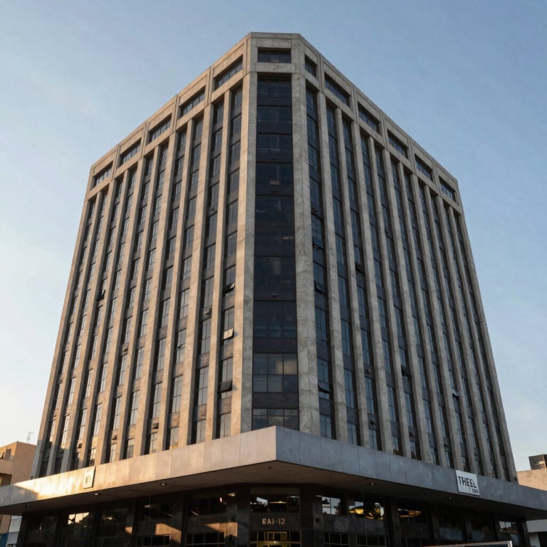 The facade of a professional commercial building in the center of Cuiabá-MT, South American / Brazilian architecture.