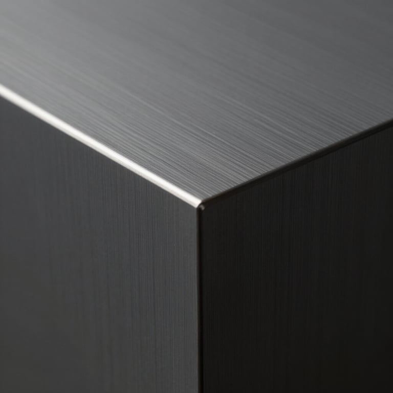 Close-up of brushed titanium texture with sharp edge light, deep anthracite tones #1A1C1E, minimalist industrial style.