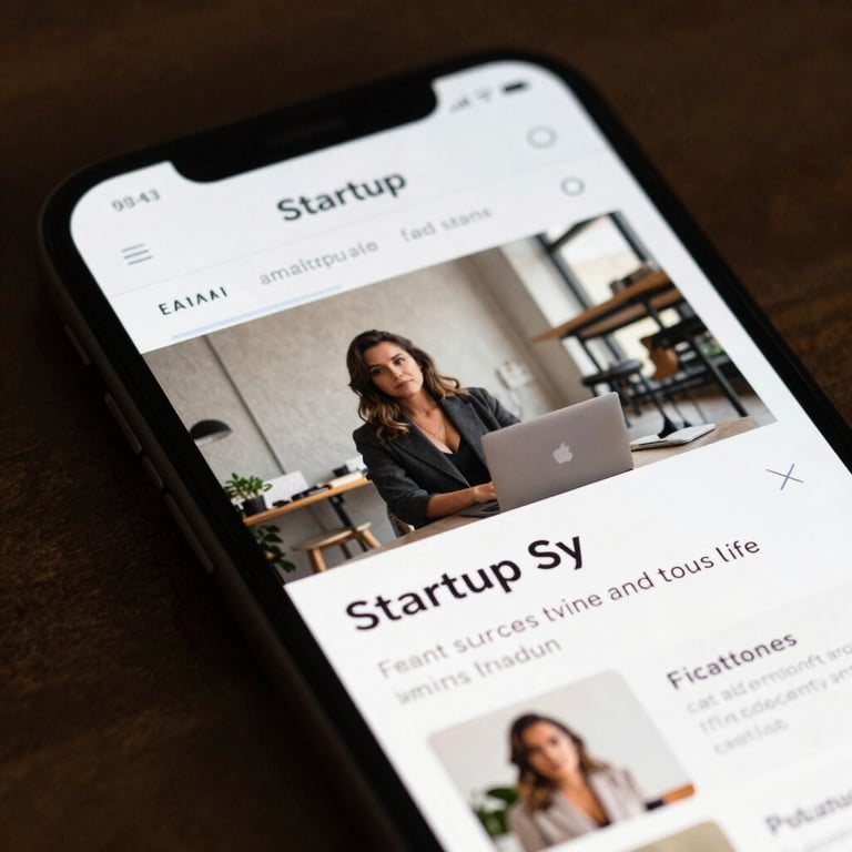 Close-up of a mobile device showing a responsive and fast-loading website layout for a startup.