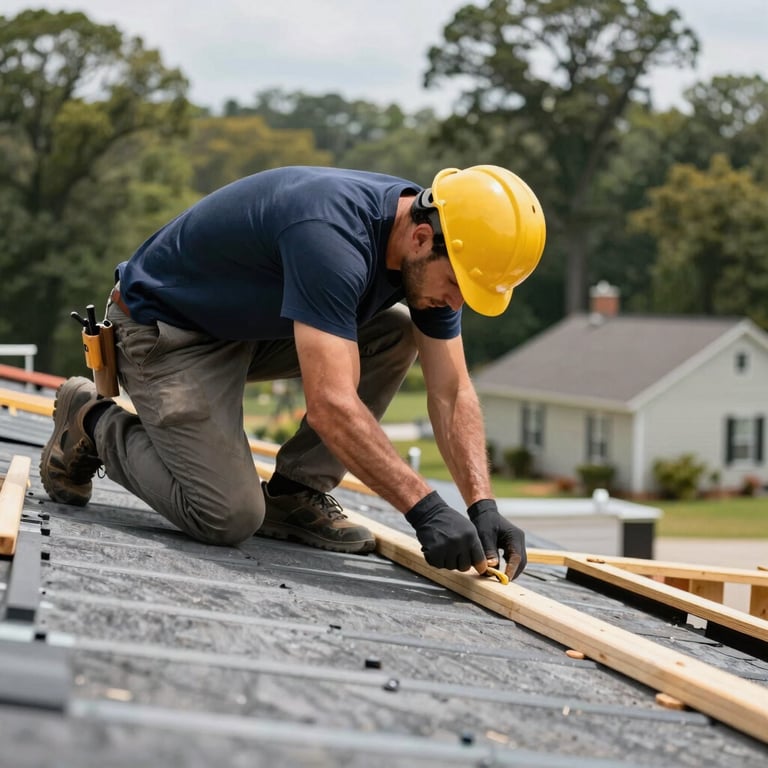 A high-quality action shot of a roofing project in the Southern US, showcasing professional craftsmanship.