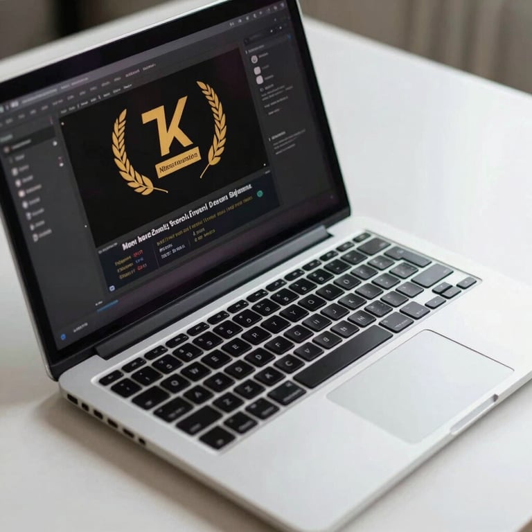 Close-up of a high-end laptop showing a professional interface on a clean white desk.