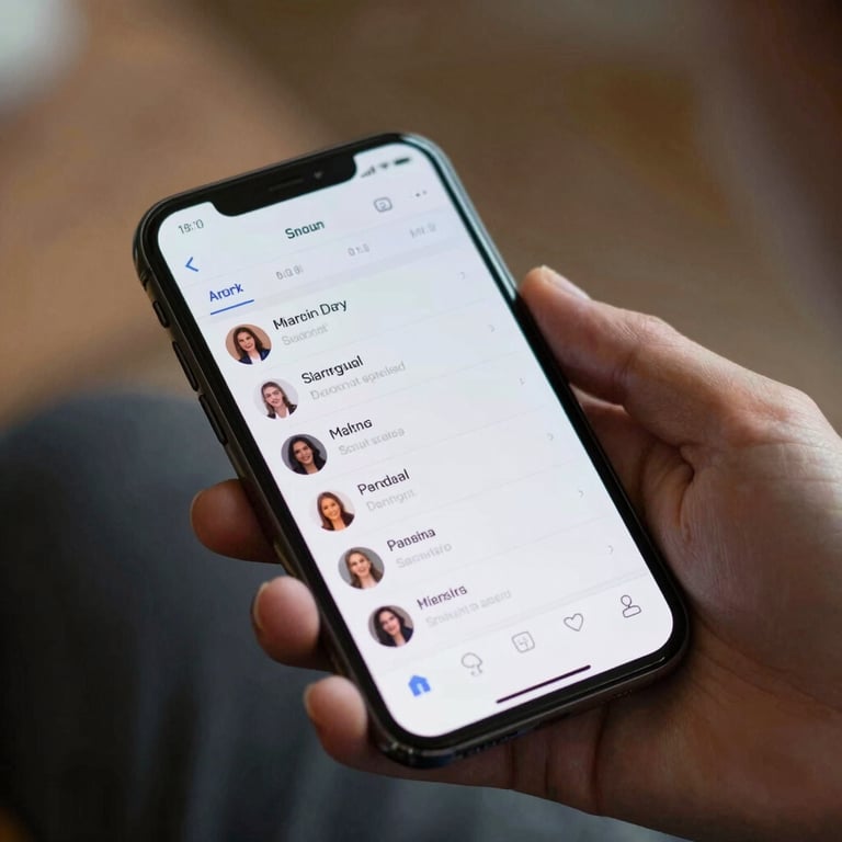 A focused close-up of a smartphone screen with social media notifications, held by a person in professional attire.