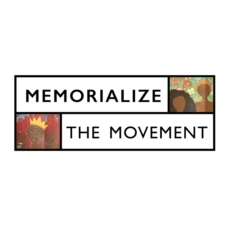 Memorialize the Movement logo featuring justice-themed murals and bold black typography.