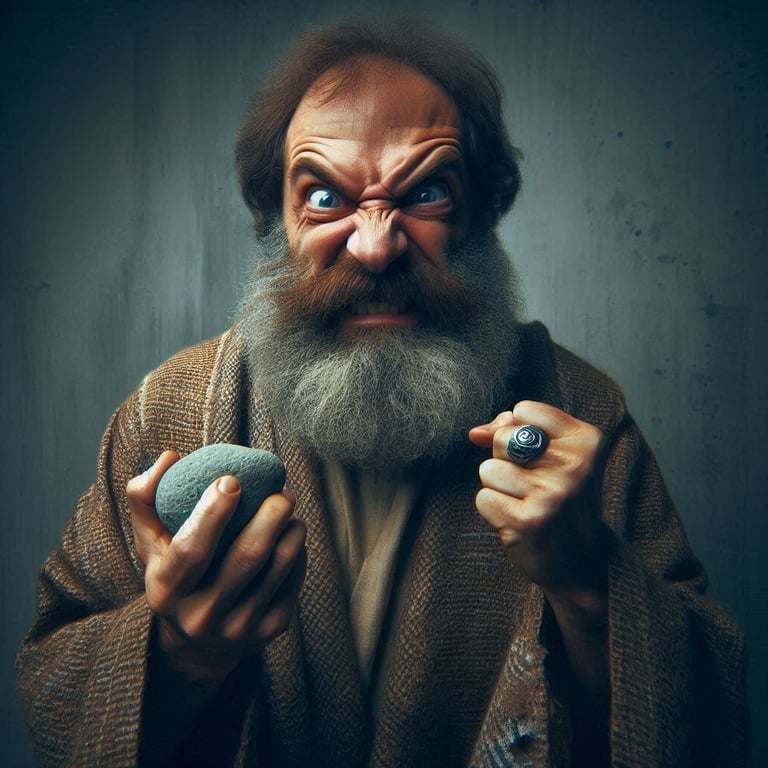 man with a stone in hands, hombre con piedra en mano