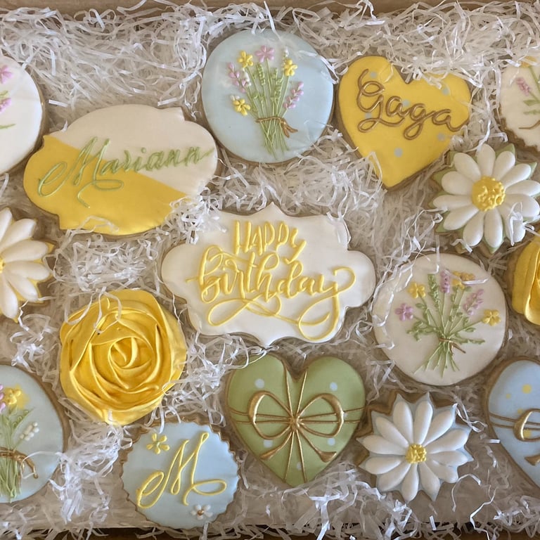 Birthday cookies; floral cookies