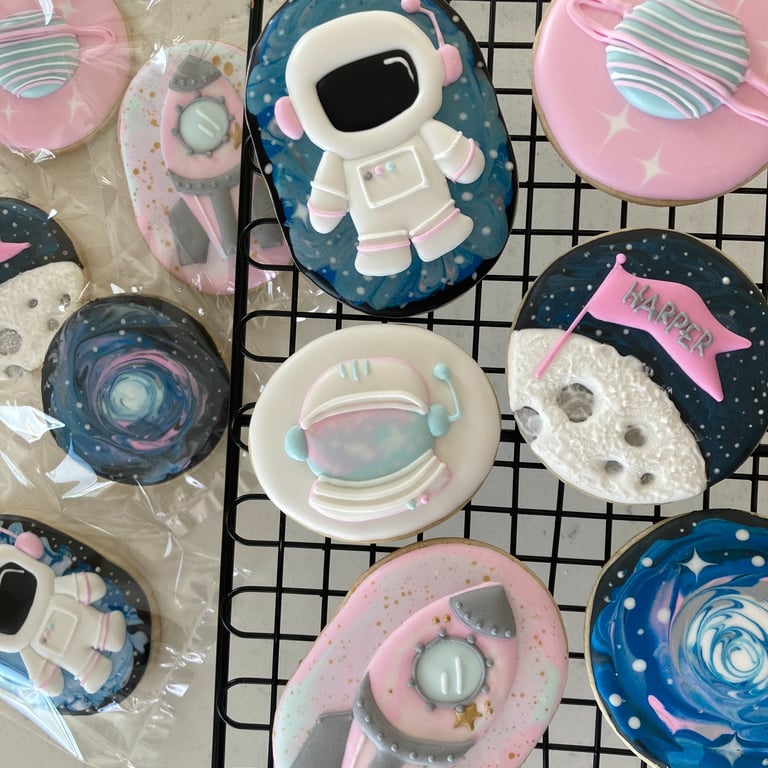 space theme baby shower cookies