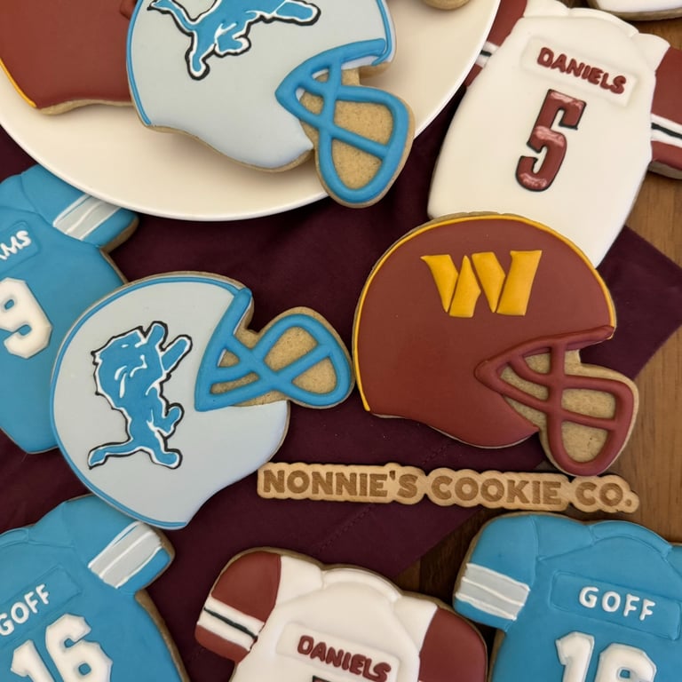 football cookies, washington commanders cookies, lions cookies