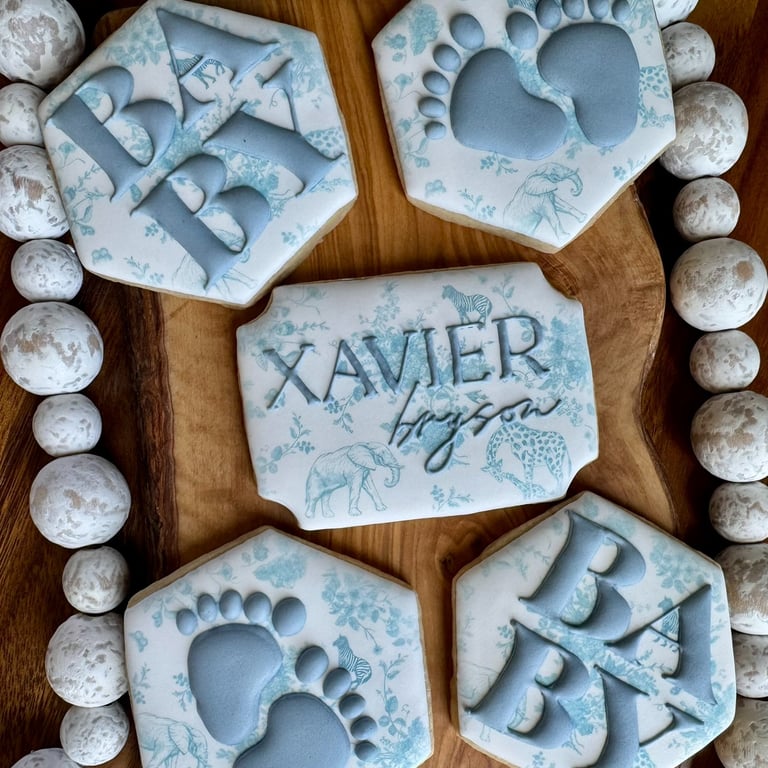 baby shower cookies, toile de jouy cookies