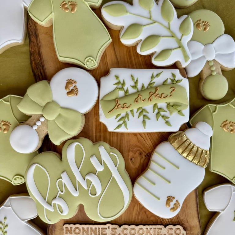 baby shower cookies, gender neutral cookies,, gender reveal cookies