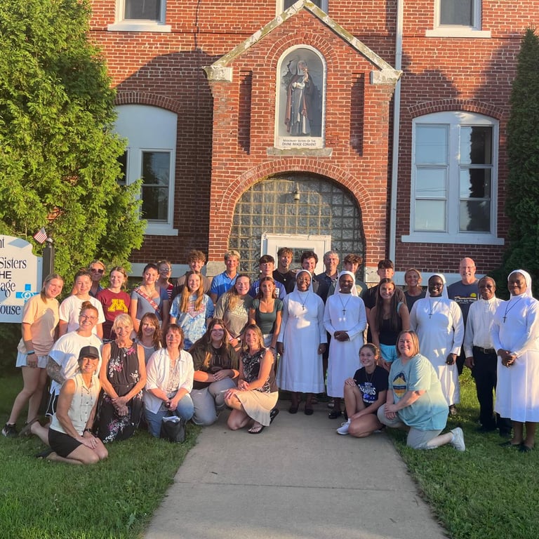 Sunday program youth participants gathered outside church building