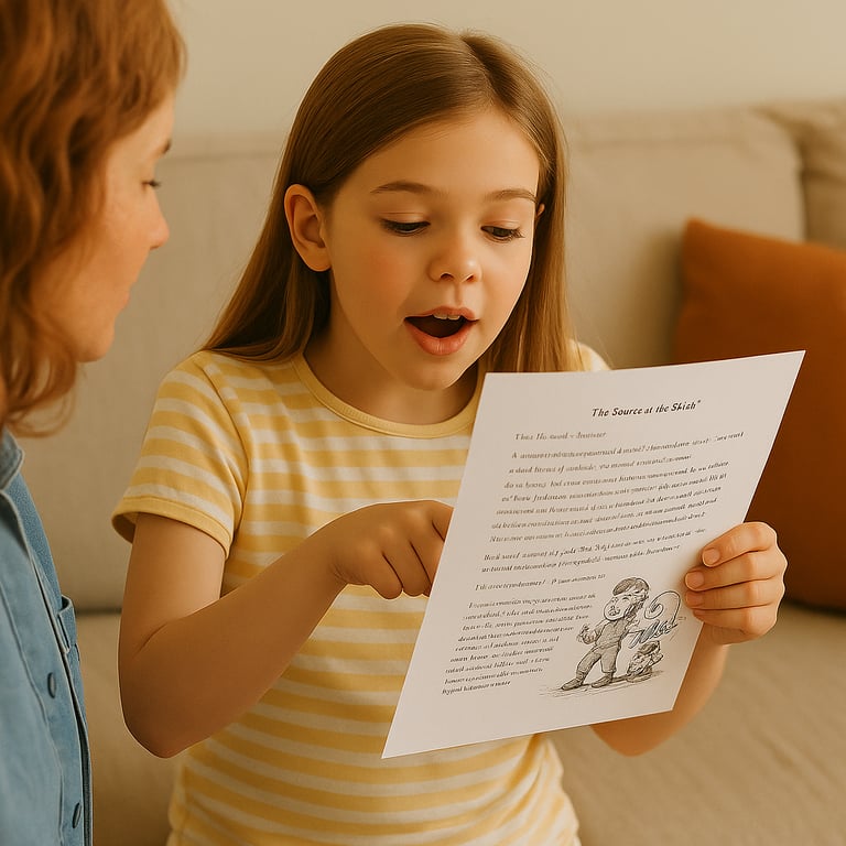 Child reading a letter with a parent