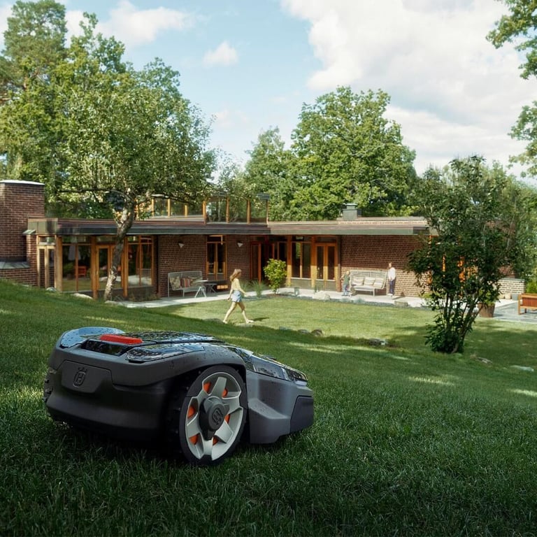 a lawn mowering with a lawnmowering machine