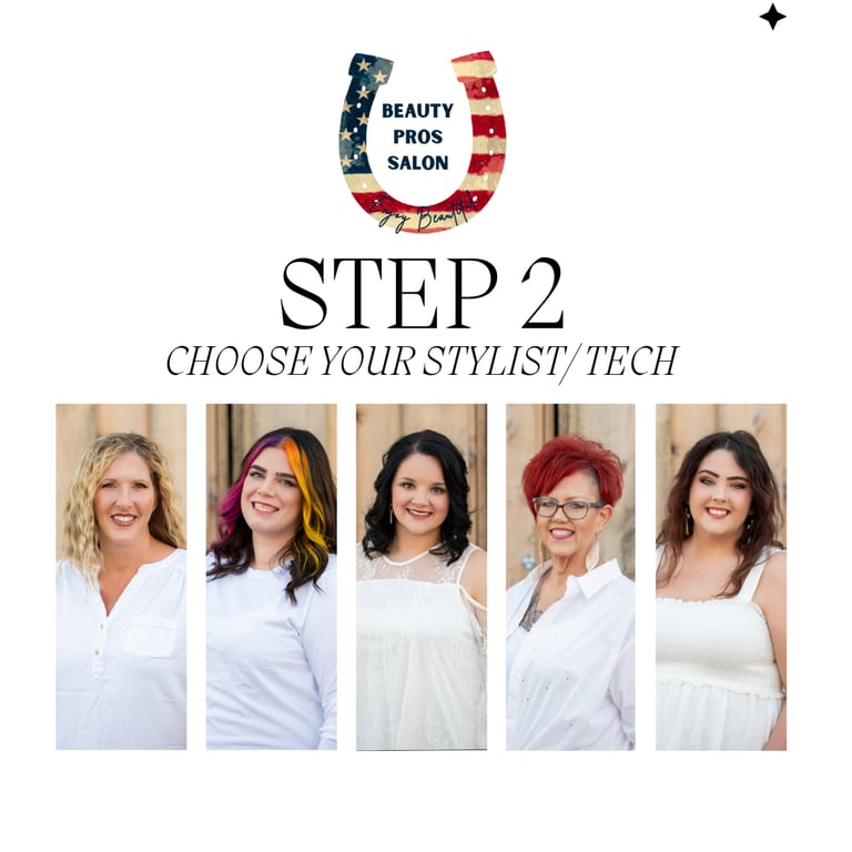 Step 2 Choose your stylist or tech. photos of beauty pros salon staff linked to staff page