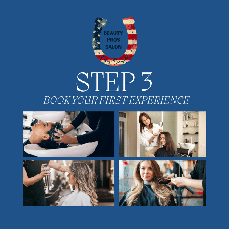 step 3 book your first experience photos of patrons getting hair done. linked to booking
