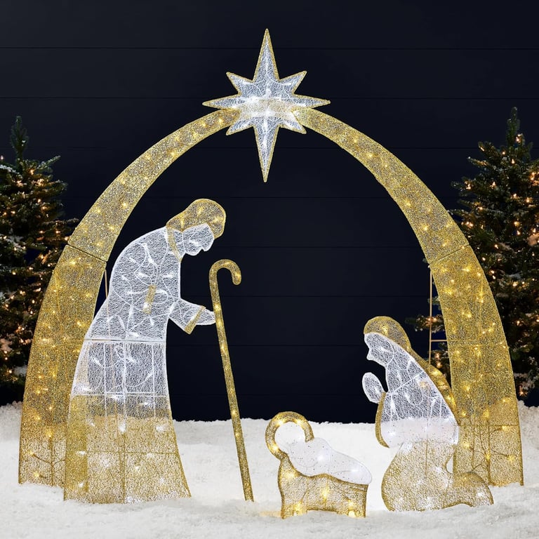 Outdoor lit Nativity display