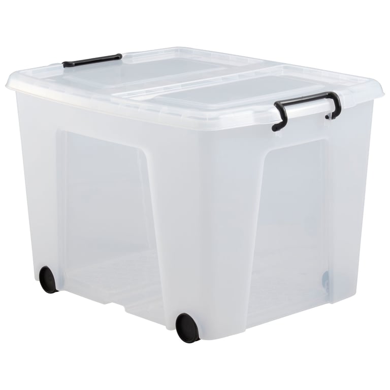 clear storage tote with wheels