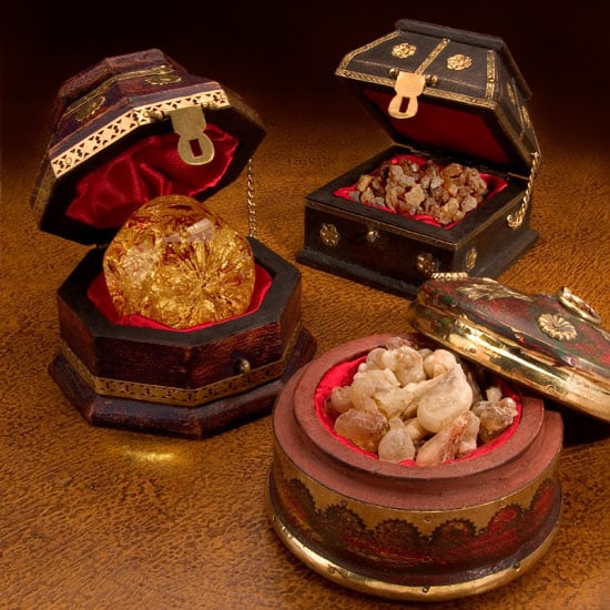 Gifts of gold, frankincense, and myrrh