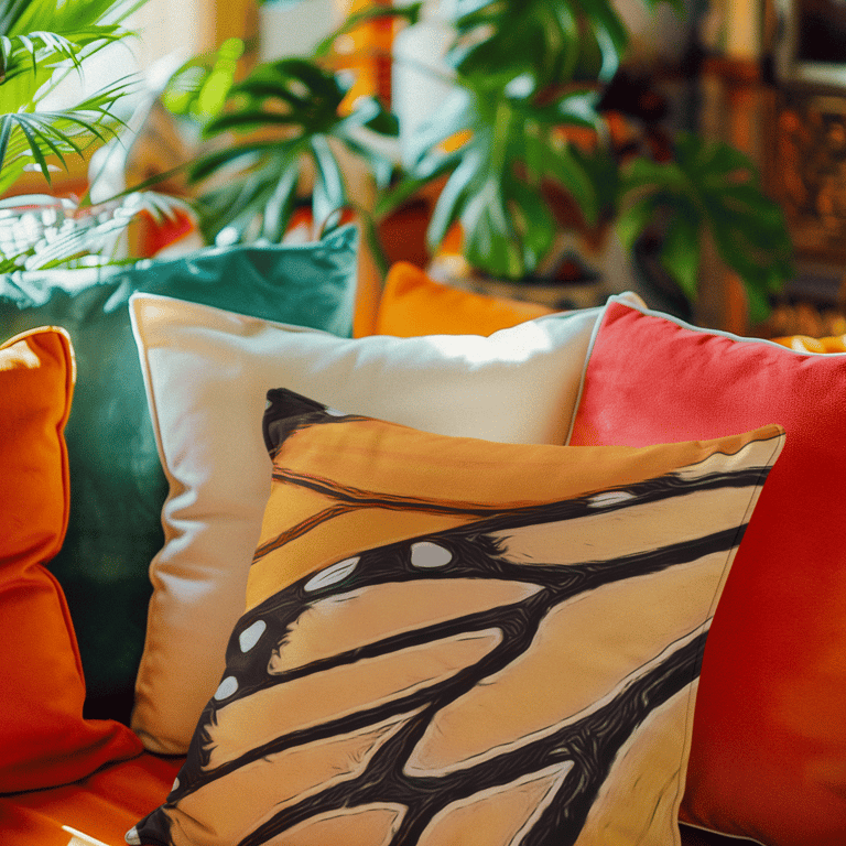 Monarch Butterfly Square Pillow, Designer Pillow, Orange Yellow Pillow, Throw Pillow, Abstract Patte