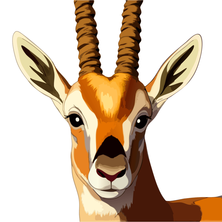 Graphic art print of an alert antelope staring directly at the viewer, derived from original African wildlife photography.