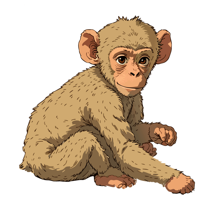 Graphic art print of a curious baby baboon gazing directly at the viewer, derived from original African wildlife photography.