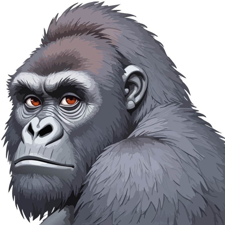 Graphic art print of a silverback mountain gorilla holding the viewer's gaze, from original wildlife photography in Rwanda.