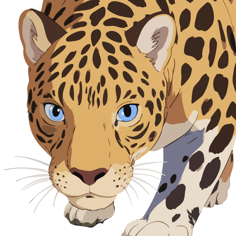 Graphic art print of a leopard fixing the viewer with an unflinching stare, from original African wildlife photography