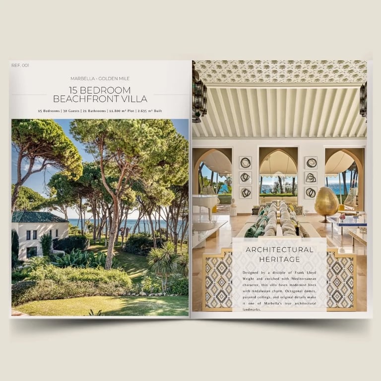 15 bedroom beachfront villa dossier cover with estate imagery and property details