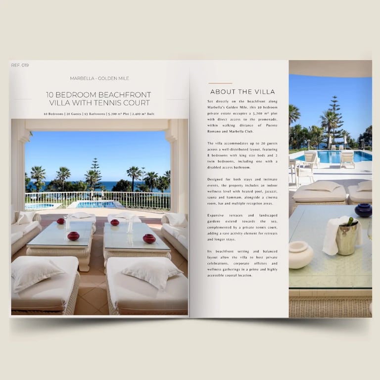 10 bedroom beachfront villa in Marbella with tennis court brochure