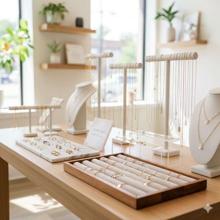 a table with jewelry and jewelry on it