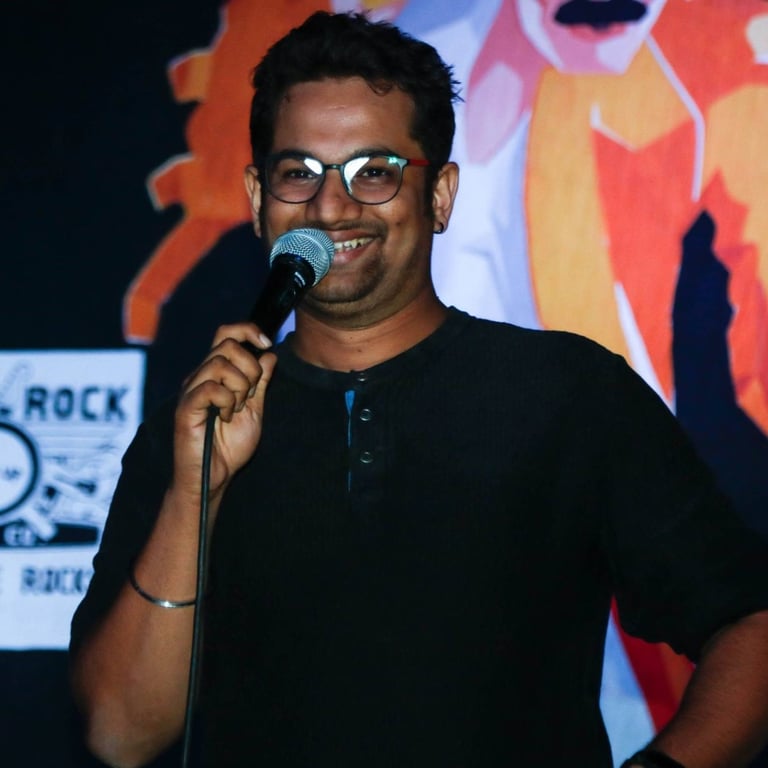 Sahil Horane, a stand up comedian performs at an Orange Octopus event in 2018.