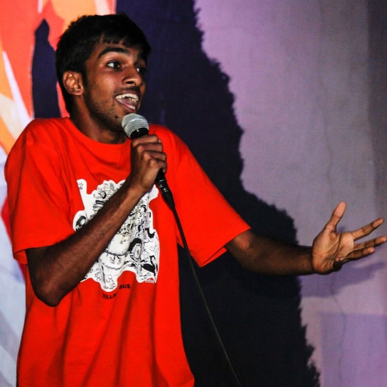 Tarang Hardikar, a stand up comedian performs at an Orange Octopus event in 2018.