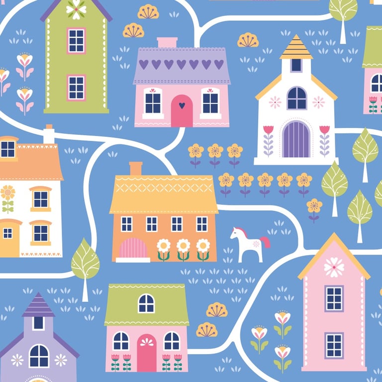 nordic village pretty fabric, wallpaper design