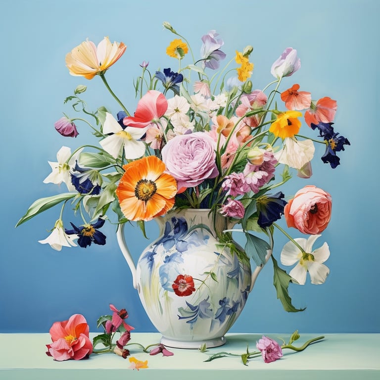 a vase with flowers in a vase on a table
