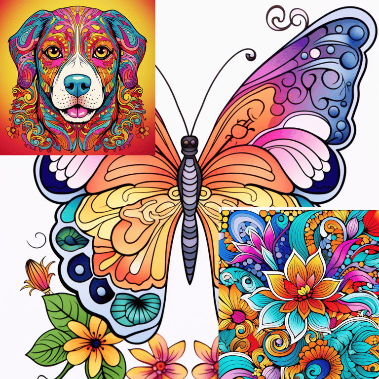 a dog with a butterfly on a white background