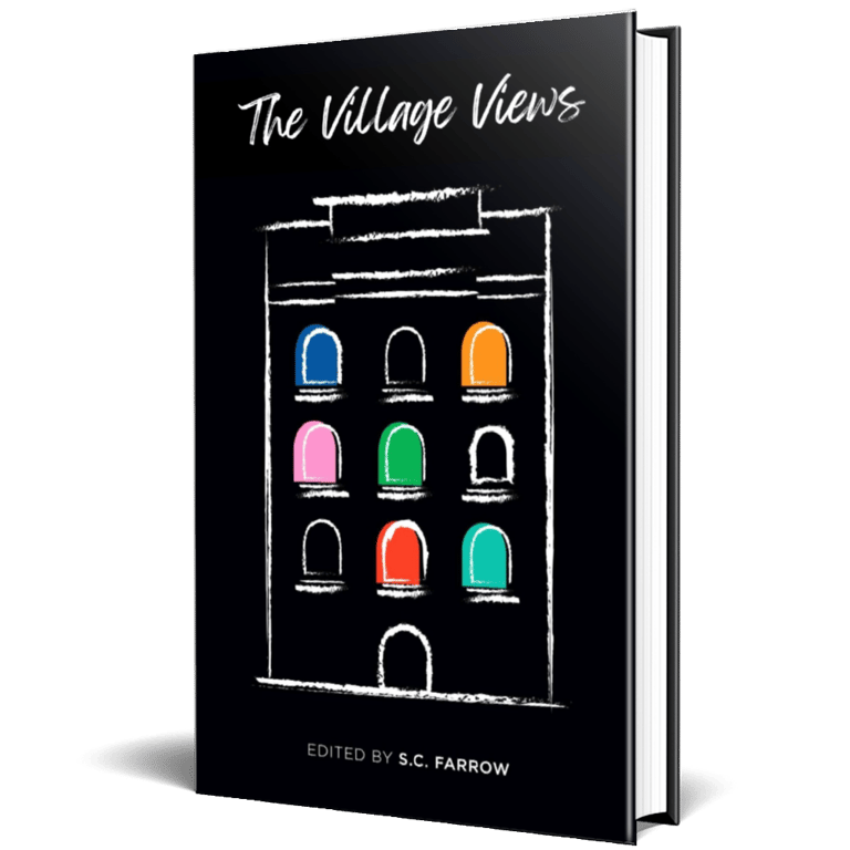 A black book cover featuring a stylised chalk outline of a multi storey apartment building with different coloured windows